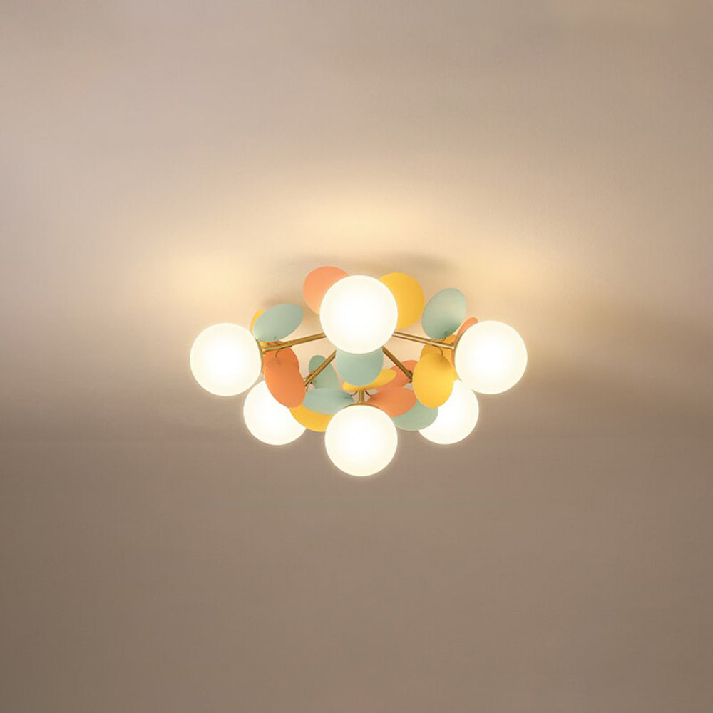 Glass Blossom Branch Ceiling Fixture with Adjustable LED Bulbs for Dining Room & Bedroom Lighting – Hardwired Modern Floral Chandelier | Thomler