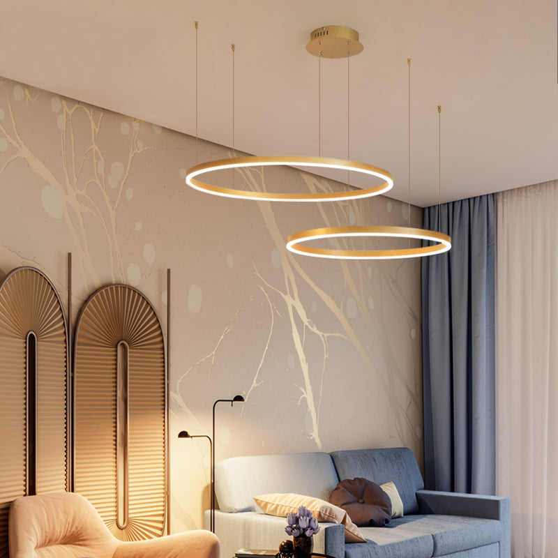 Tiered Ring Pendant Light Modern Metal Circular Chandelier for Dining Room Living Room Bedroom Kitchen Island Adjustable Height LED | Thomler