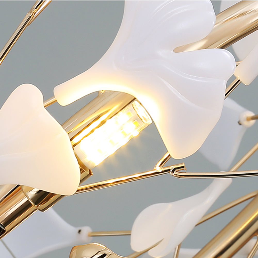Ceramic Leaf Cluster Pendant Light with Adjustable Cord – Gold Metal Frame Multi-Bulb Chandelier for Dining Room, Living Room & Bedroom | Thomler