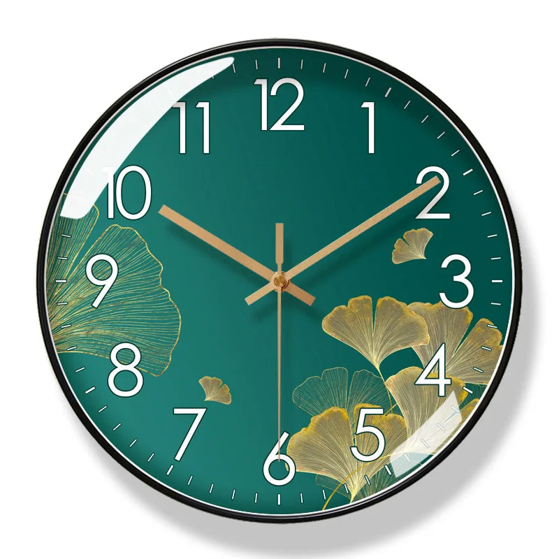 Silent Flower Wall Clock with Botanical Dial Design - Quiet Sweep Movement - Glass Cover & Metal Hands - Non-Ticking Timepiece | Thomler