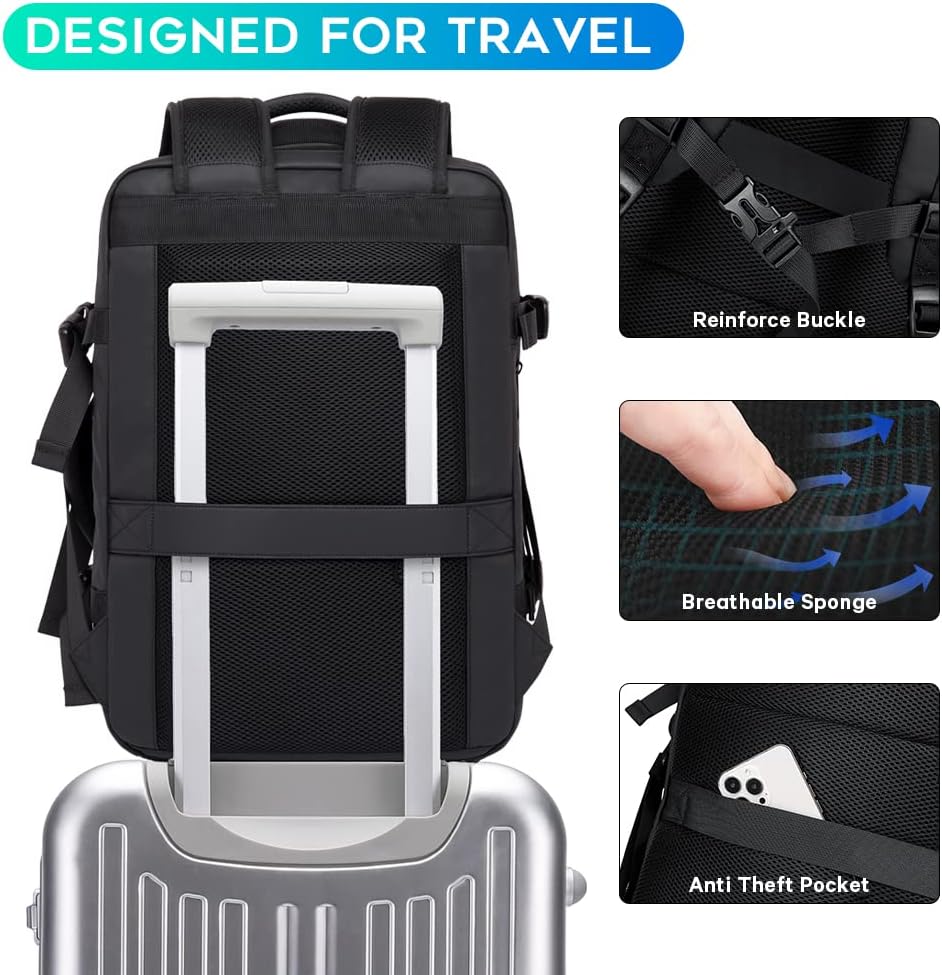 Convertible Carry-On Backpack with Laptop Compartment | Water-Resistant Travel Bag with Duffle Mode | Fits 17-Inch Laptop | Security Pocket | Thomler