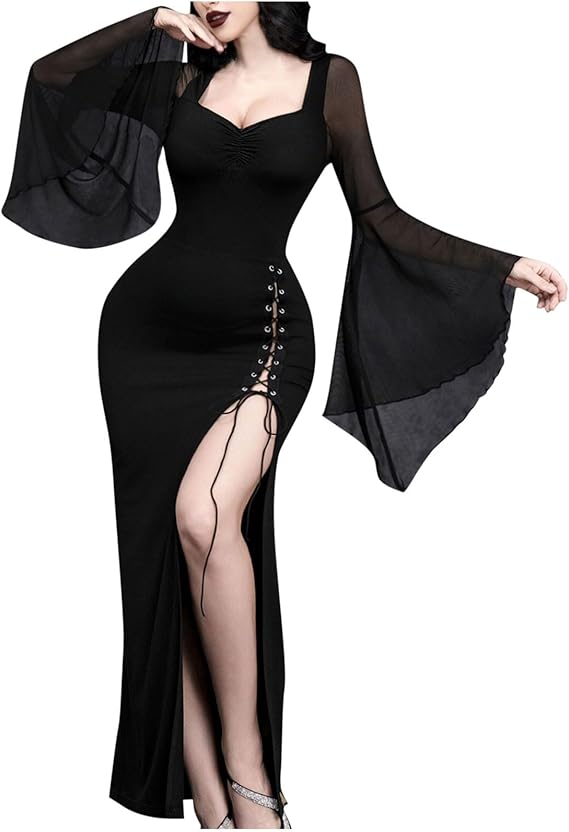 Sheer Mesh Crop Top with Dramatic Sleeves – Semi-Transparent Gothic-Style Blouse for Layering, Party Outfits & Costume Events | Thomler