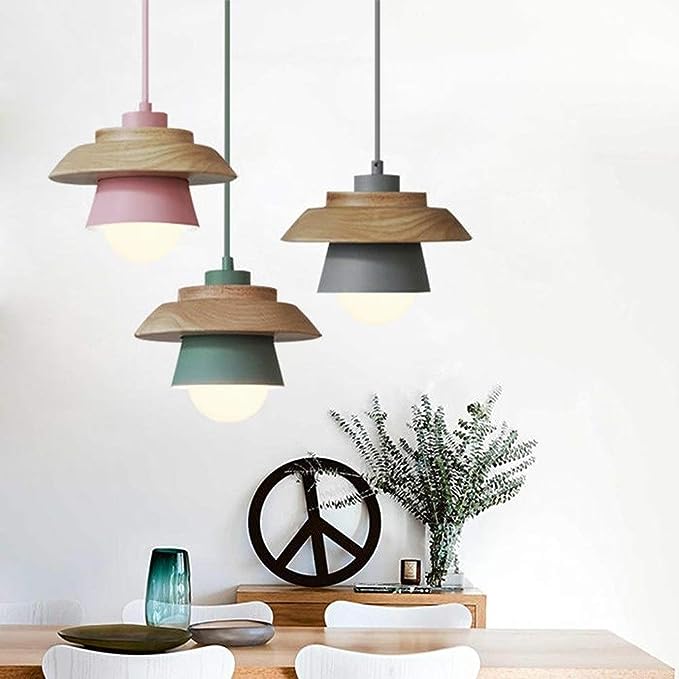 Modern Wood Pendant Light with Adjustable Cable in 5 Colors for Dining Room, Kitchen, Bedroom | Thomler