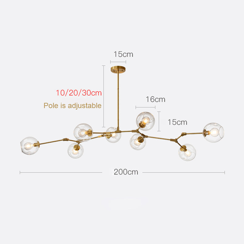 Multi-Arm Globe Chandelier with Clear Glass Shades in Brass Finish for Dining Room Living Room Bedroom Entryway | Thomler