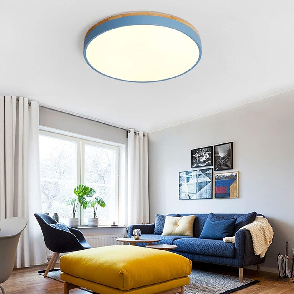 Round Wood Flush Mount LED Ceiling Light 3-Color Dimmable Scandinavian Style for Living Room Bedroom Kitchen | Thomler