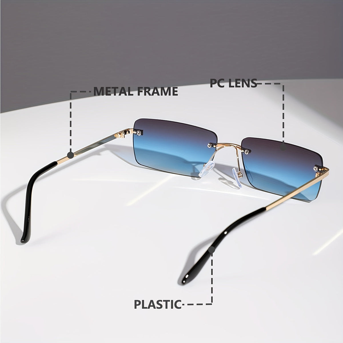 Rimless Sunglasses for Men – Lightweight Metal Frame with UV Protection & Oversized Gradient Lenses for Driving, Outdoor Sports, Beach | Thomler