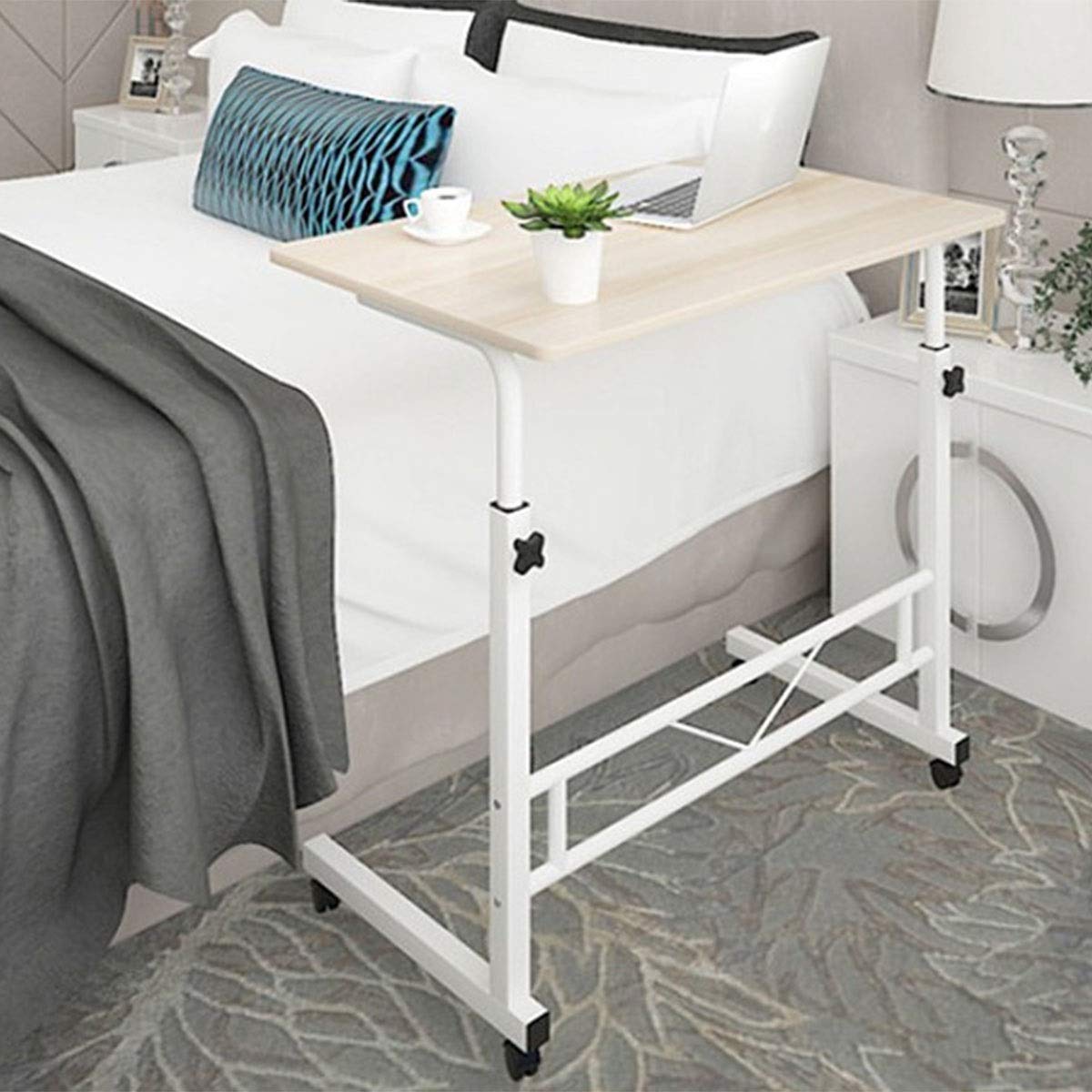 Laptop Table Steel Frame 60.0 cm x 40.0 cm Mobile Home Office Bedside Adjustable Height 70.0–88.0 cm Rolling Desk | Thomler