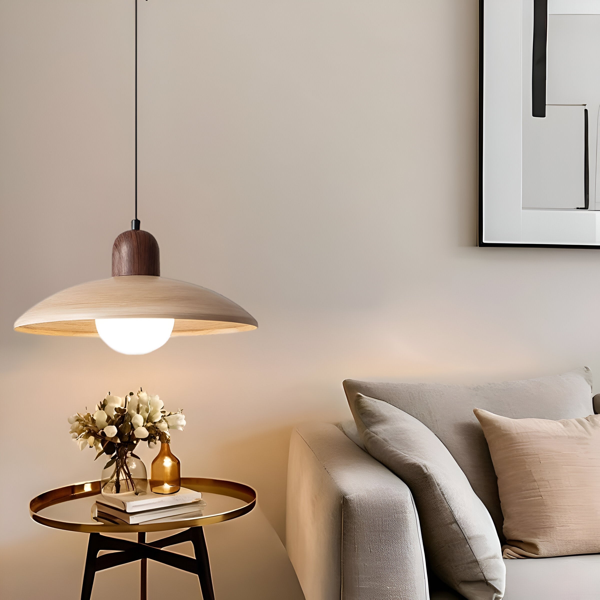 Pendant Light Wood Dome 11.8 in Walnut Dining Room Kitchen Island Hanging Ceiling Lamp Minimalist Japandi Style | Thomler