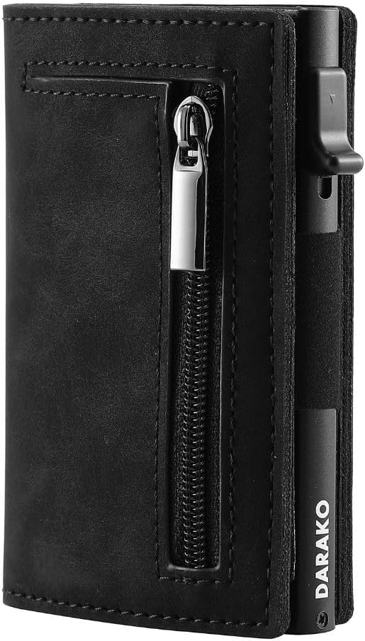 RFID-Blocking Slim Wallet with Quick-Access Card Slide for Men & Women, Genuine Leather & Aluminum Construction with Coin Pocket | Thomler