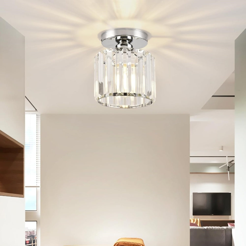 Ceiling Light Crystal Brass E27 Compact Hallway Bedroom Living Room Flush Mount Lighting Fixture | Thomler