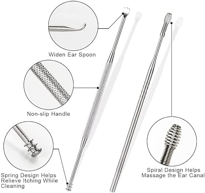 Stainless Steel Ear Cleaning Tool Set with Portable Case for Safe Wax Removal | Reusable Earwax Remover Kit for Adults and Kids | Profession | Thomler