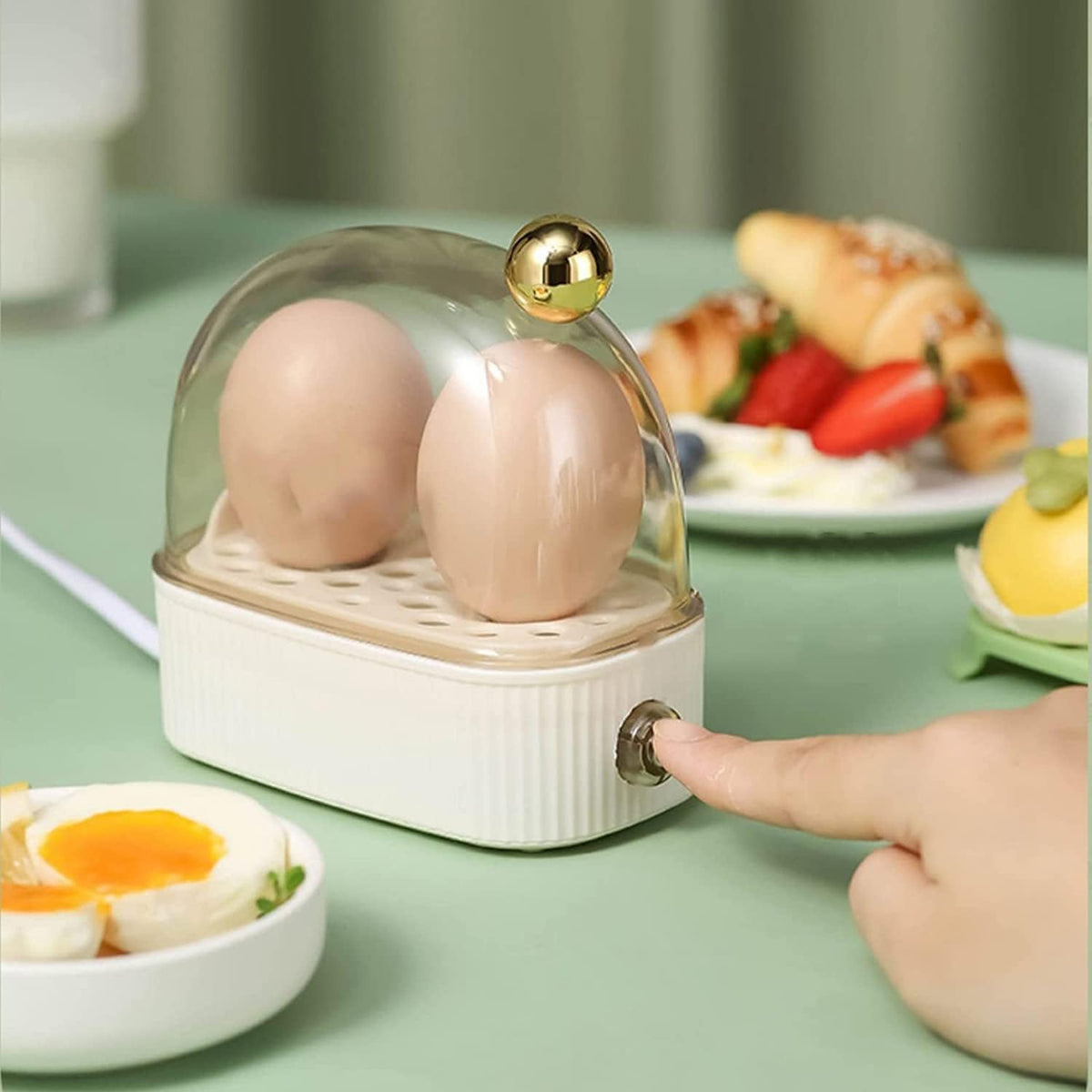 Electric Egg Cooker - Automatic 2-Egg Steamer with Auto Shutoff for Soft, Medium & Hard Boiled Eggs, Poached Eggs & Vegetables | Thomler