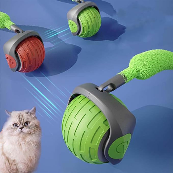 Self-Rolling Cat Ball with Feather Tail for Indoor Play – USB Rechargeable Obstacle-Sensing Pet Entertainment Toy | Thomler