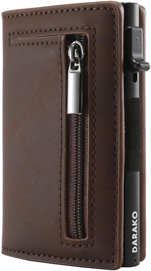 RFID-Blocking Slim Wallet with Quick-Access Card Slide for Men & Women, Genuine Leather & Aluminum Construction with Coin Pocket | Thomler