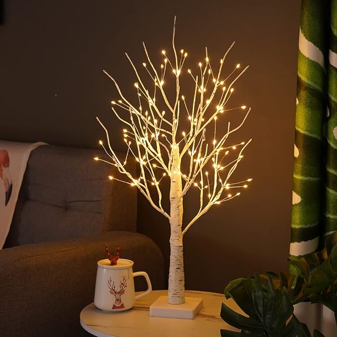 Table Lamp PVC Birch Tree 23 in USB Rechargeable LED Bedroom Living Room Decor Ambient Night Light | Thomler