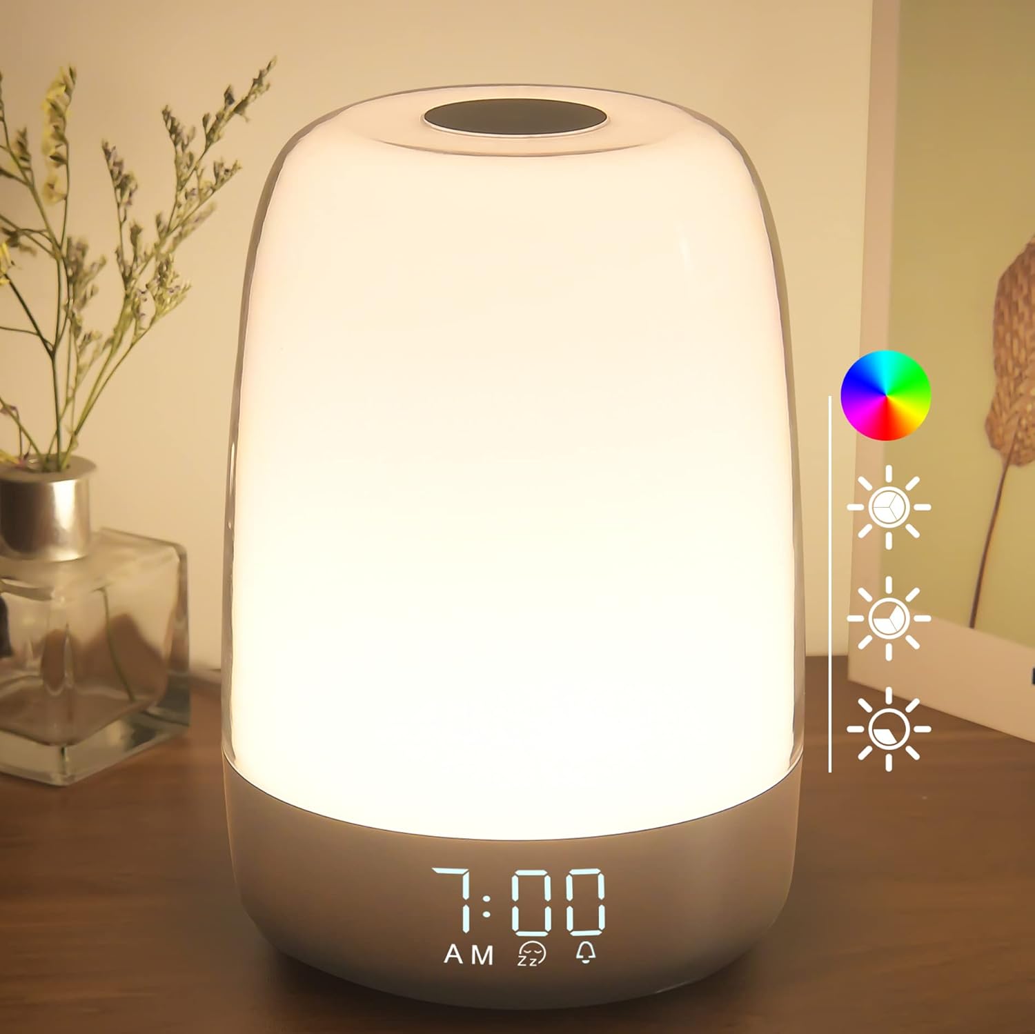 Sunrise Alarm Clock with Gradual Light & Natural Sounds – Rechargeable Wake-Up Lamp with Dual Alarms, Sunset Mode & Portable Design for | Thomler