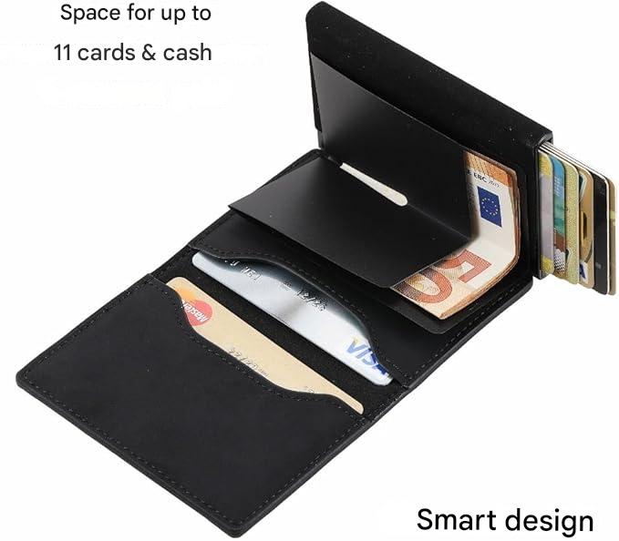 RFID-Blocking Slim Wallet with Quick-Access Card Slide for Men & Women, Genuine Leather & Aluminum Construction with Coin Pocket | Thomler