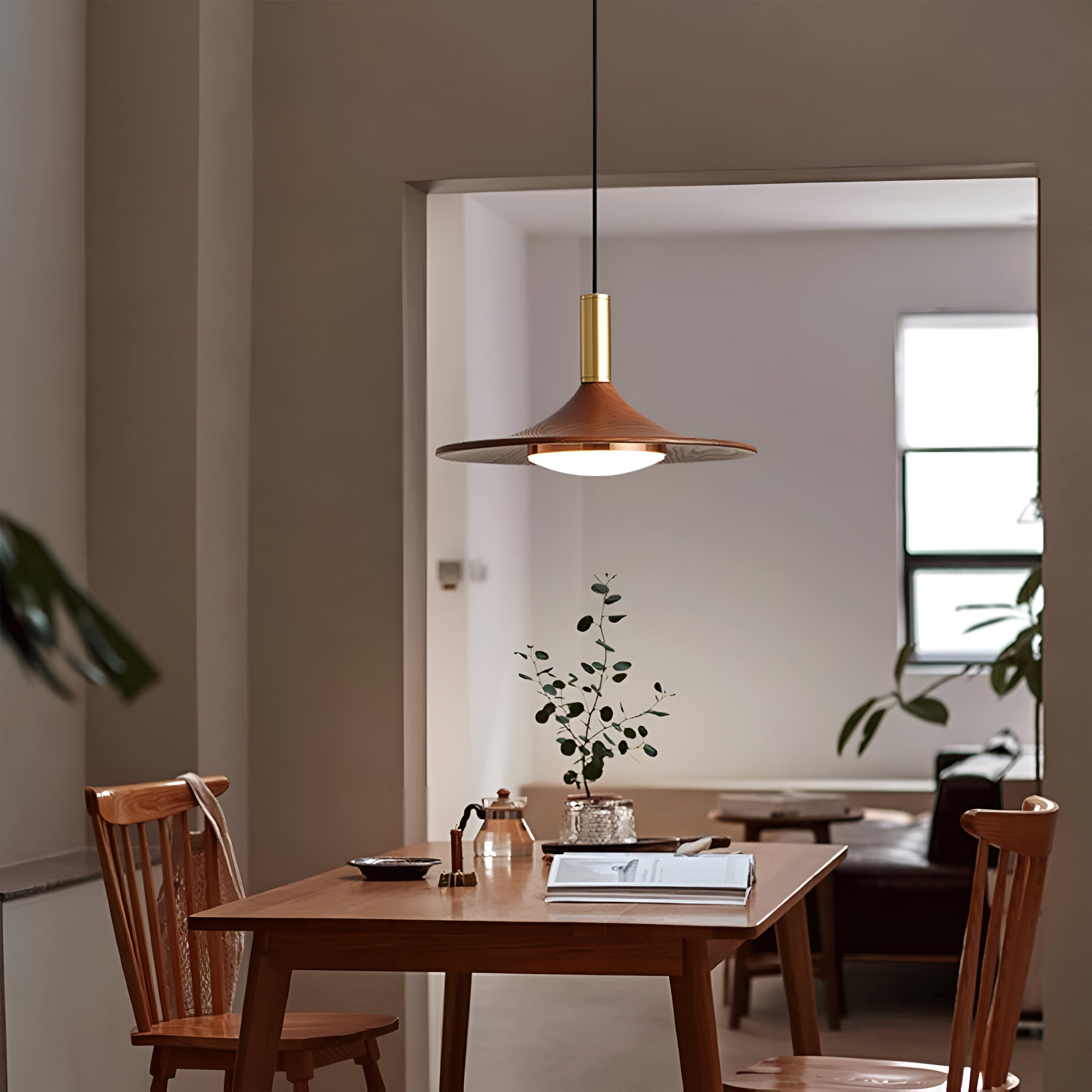 Pendant Light Iron Wood Finish 9.8 in 13.8 in Adjustable Dining Room Kitchen Island Hanging Ceiling Lamp Scandinavian | Thomler