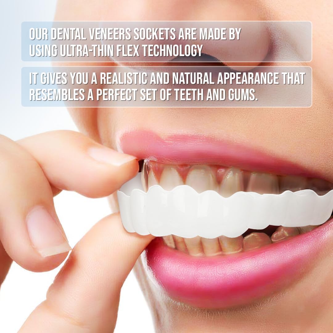 Cosmetic Tooth Covers Upper & Lower Set Instant Snap-On Dental Overlay for Natural Looking Smile Confidence Booster Reusable Teeth Caps | Thomler
