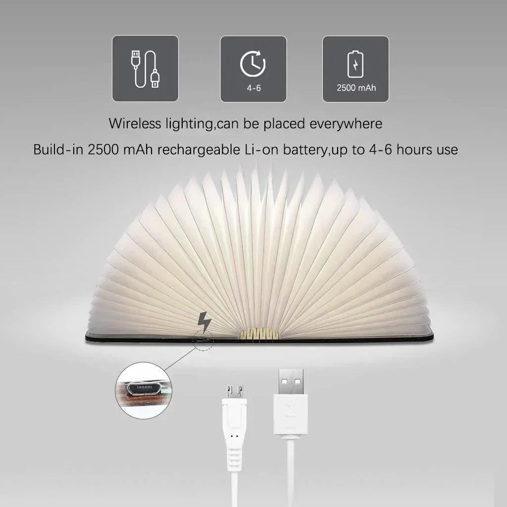 Rechargeable LED Book Light – Wooden Folding Accent Lamp for Reading Nook, Bedroom Nightstand & Home Decor | Thomler