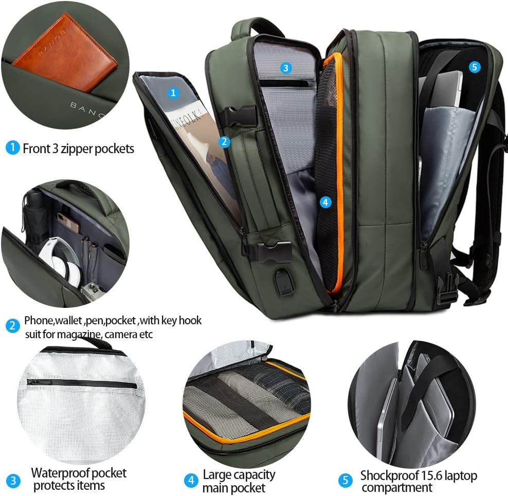 Convertible Carry-On Backpack with Laptop Compartment | Water-Resistant Travel Bag with Duffle Mode | Fits 17-Inch Laptop | Security Pocket | Thomler
