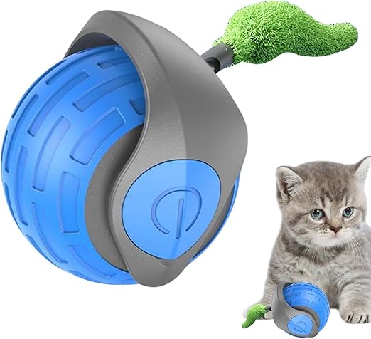 Self-Rolling Cat Ball with Feather Tail for Indoor Play – USB Rechargeable Obstacle-Sensing Pet Entertainment Toy | Thomler