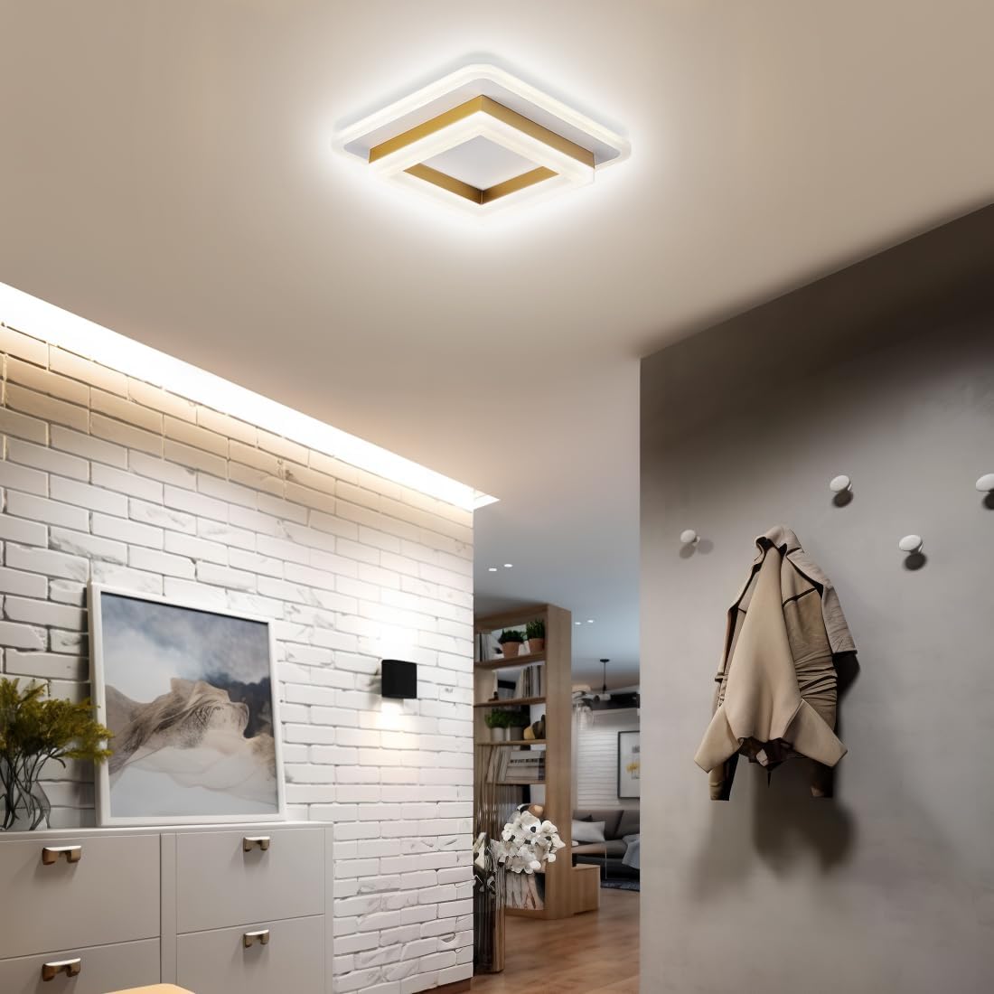 Ceiling Light LED Square 1920 Lumen Black White Bedroom Hallway Living Room Modern Geometric Lighting Fixture | Thomler