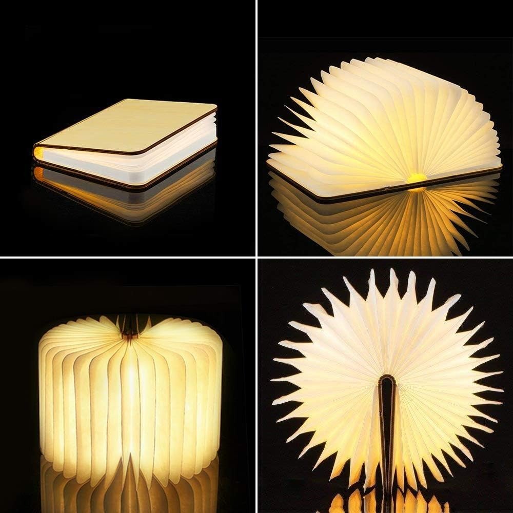 Rechargeable Book Lamp with 360° Foldable Design – USB Wood Finish LED Reading Light for Desk, Nightstand & Travel – 3 Brightness | Thomler