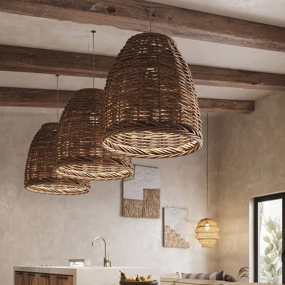 Handwoven Wicker Pendant Light with Vintage Farmhouse Design for Bedroom & Dining | Thomler