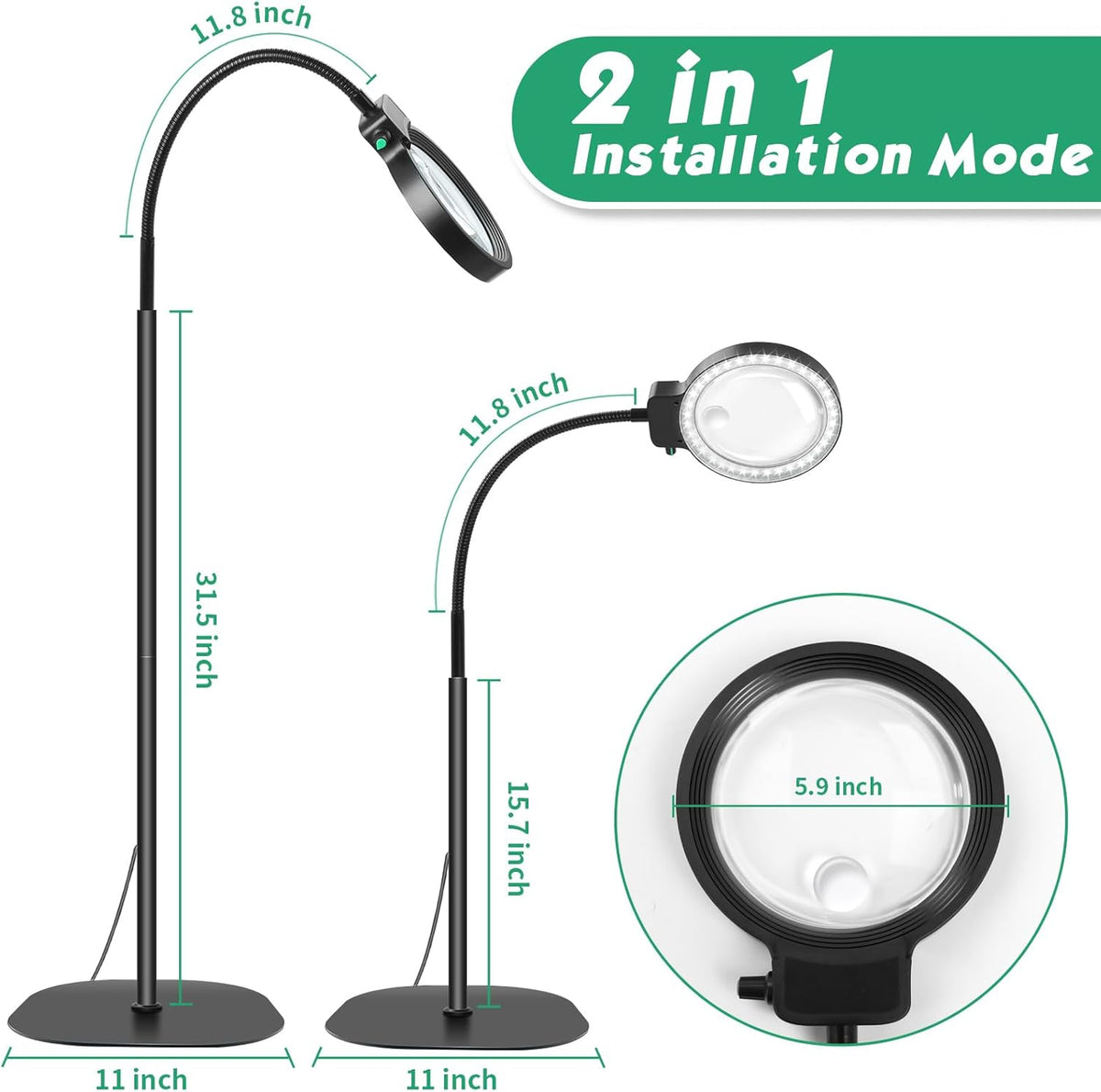 Dual-Magnification LED Desk Lamp – 10X & 30X Illuminated Reading Lens with Flexible Arm for Close-Up Work, Vision Assistance, Hobbies & | Thomler