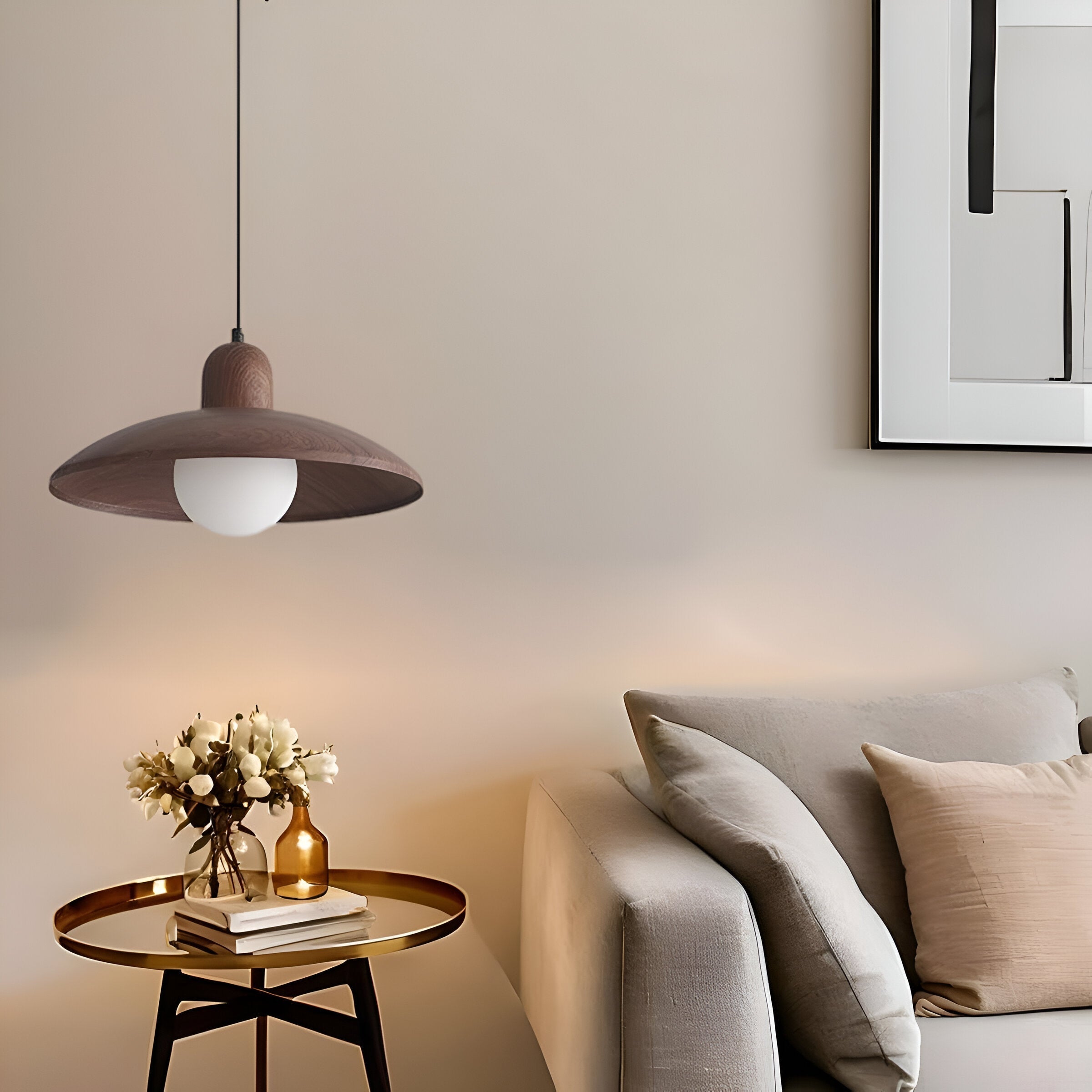 Pendant Light Wood Dome 11.8 in Walnut Dining Room Kitchen Island Hanging Ceiling Lamp Minimalist Japandi Style | Thomler