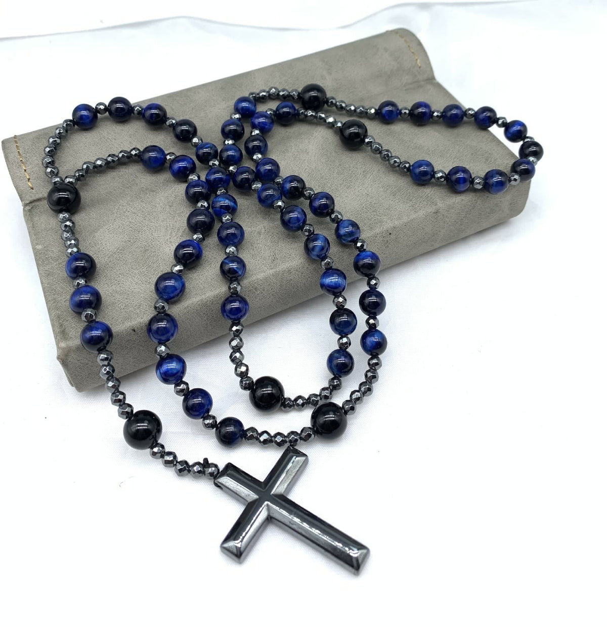 Stone Bead Prayer Chain – Adjustable Gemstone Pendant for Men with Cross Accent | Thomler