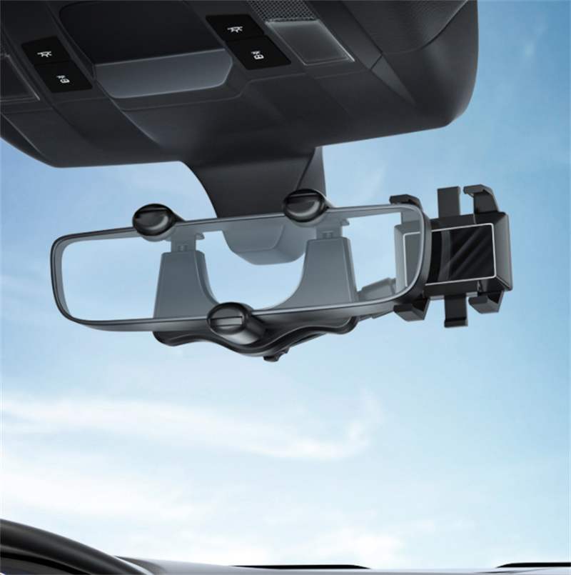 Adjustable Car Mirror Mount for Smartphones - Rotating Clip-On Device Cradle for GPS Navigation and Hands-Free Viewing While Driving | Thomler