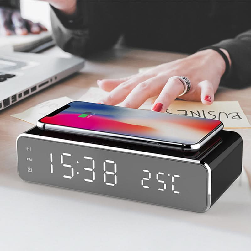 Nightstand Alarm Clock with Qi Wireless Charging Pad – Jumbo LED Display for Bedroom – Sleek Design for Desk or Bedside | Thomler