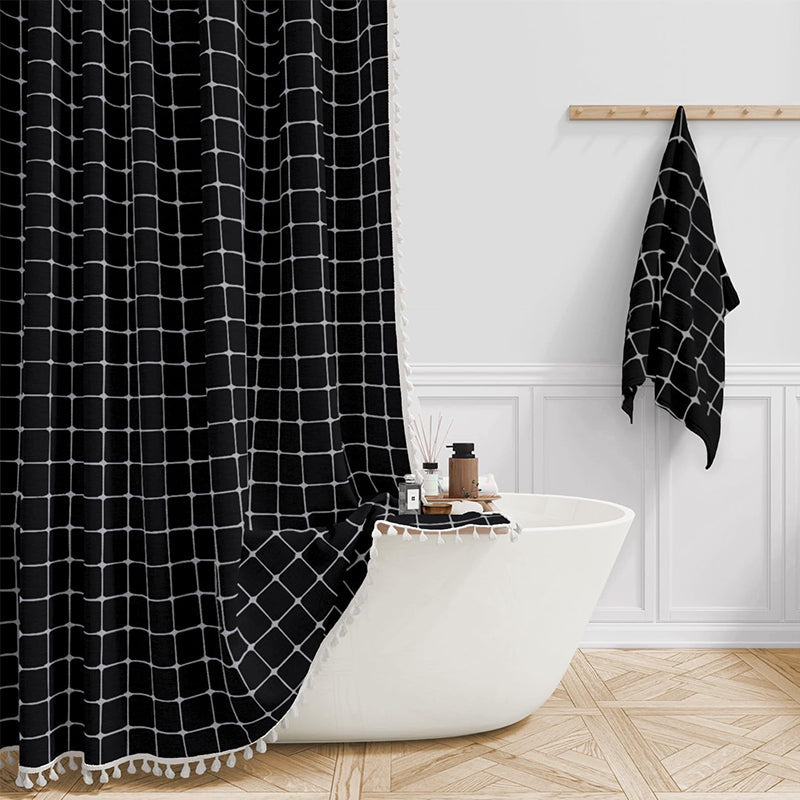 Shower Curtain Premium Linen 180.0 x 200.0 cm Grey Bathroom Waterproof Tassel Bohemian Bath Screen Privacy Curtain | Thomler