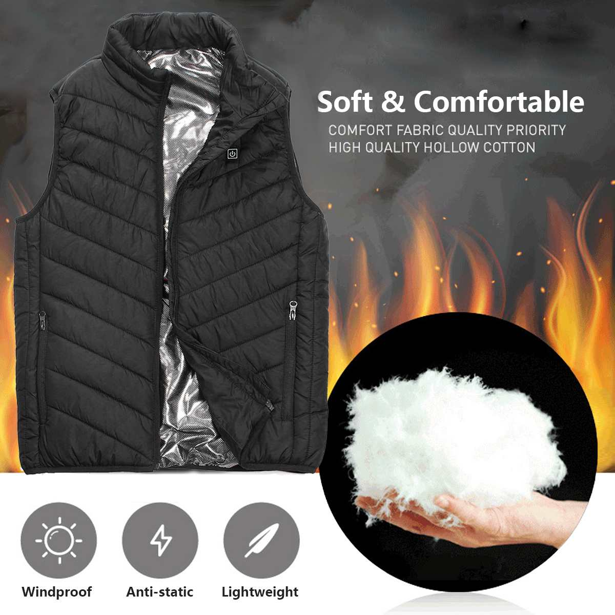 Electric Heated Vest with USB Warming Zones for Men & Women Winter Body Heat Therapy Jacket Soft Shell Thermal Waistcoat with Temperature | Thomler