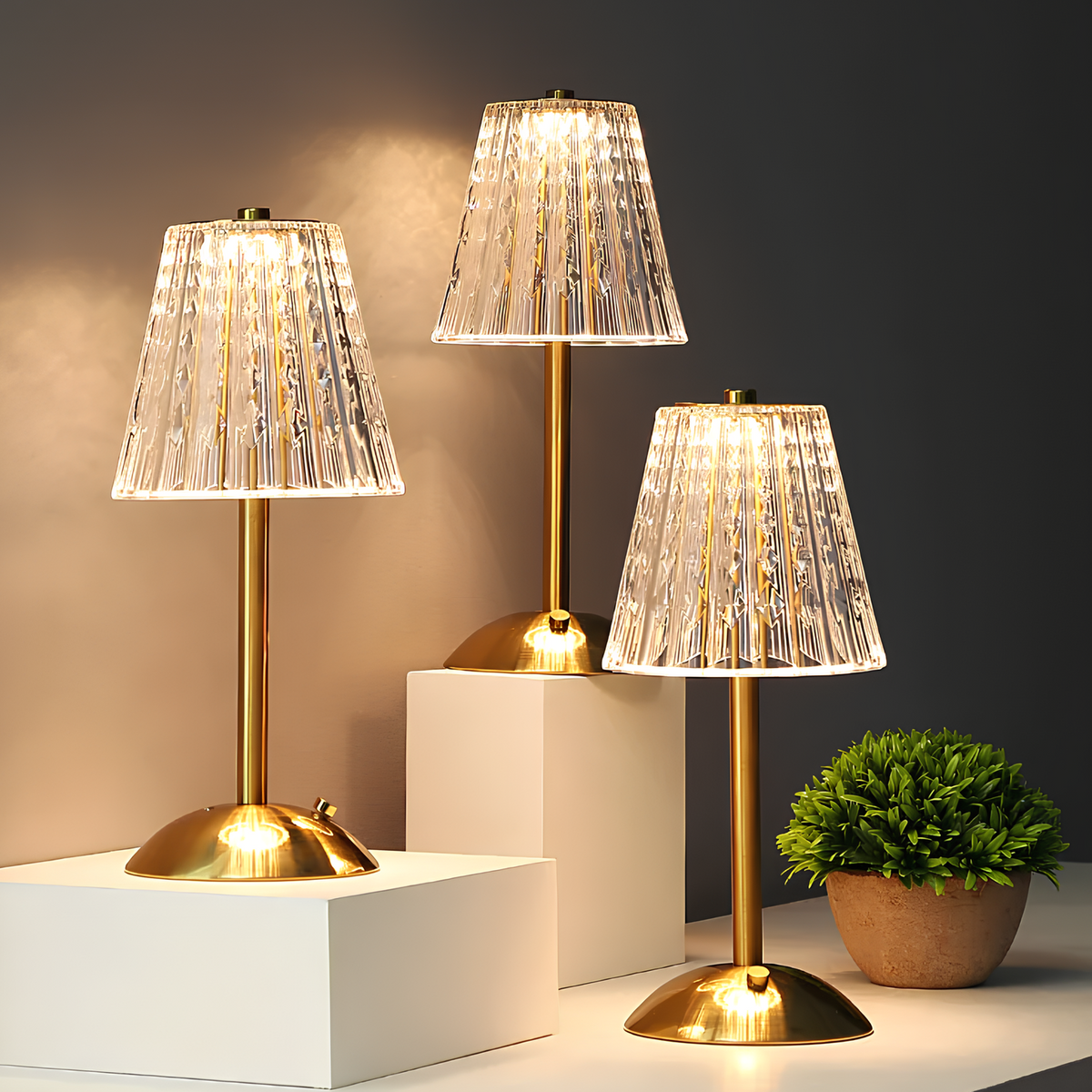 Cordless Crystal Table Lamp with Touch Dimming Control – Rechargeable LED Bedside Light with Gold Aluminum Base for Bedroom, Living Room & | Thomler