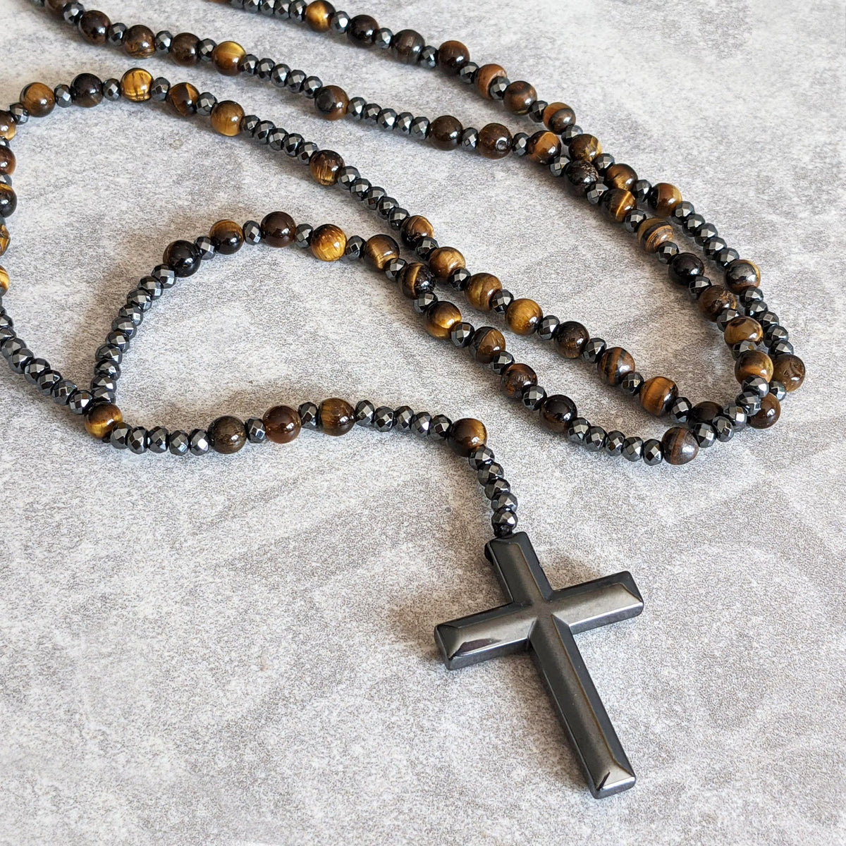 Stone Bead Prayer Chain – Adjustable Gemstone Pendant for Men with Cross Accent | Thomler