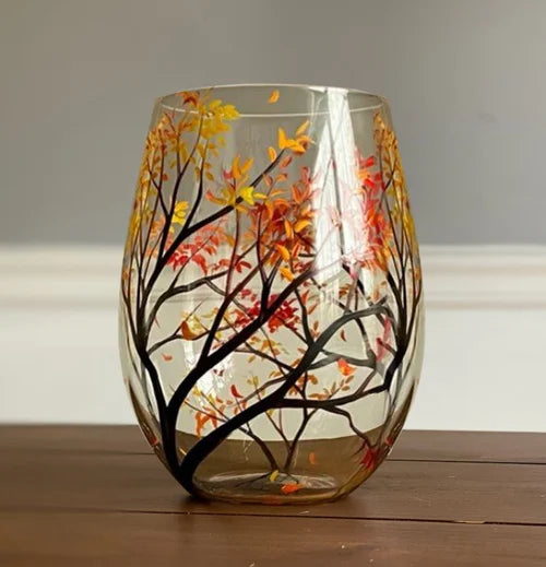 Hand-Painted Seasonal Tree Wine Glasses – Artisan Stemware with Four Seasons Design for Home & Gift | Thomler