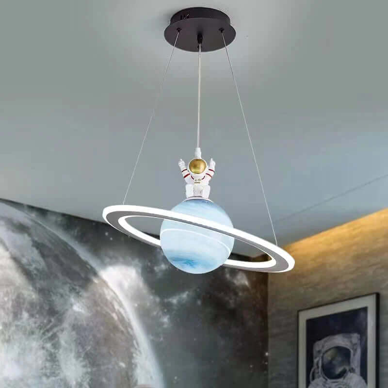 Pendant Light Metal Acrylic Glass Planet Design Blue Kids Bedroom Playroom LED Ceiling Hanging Lamp | Thomler