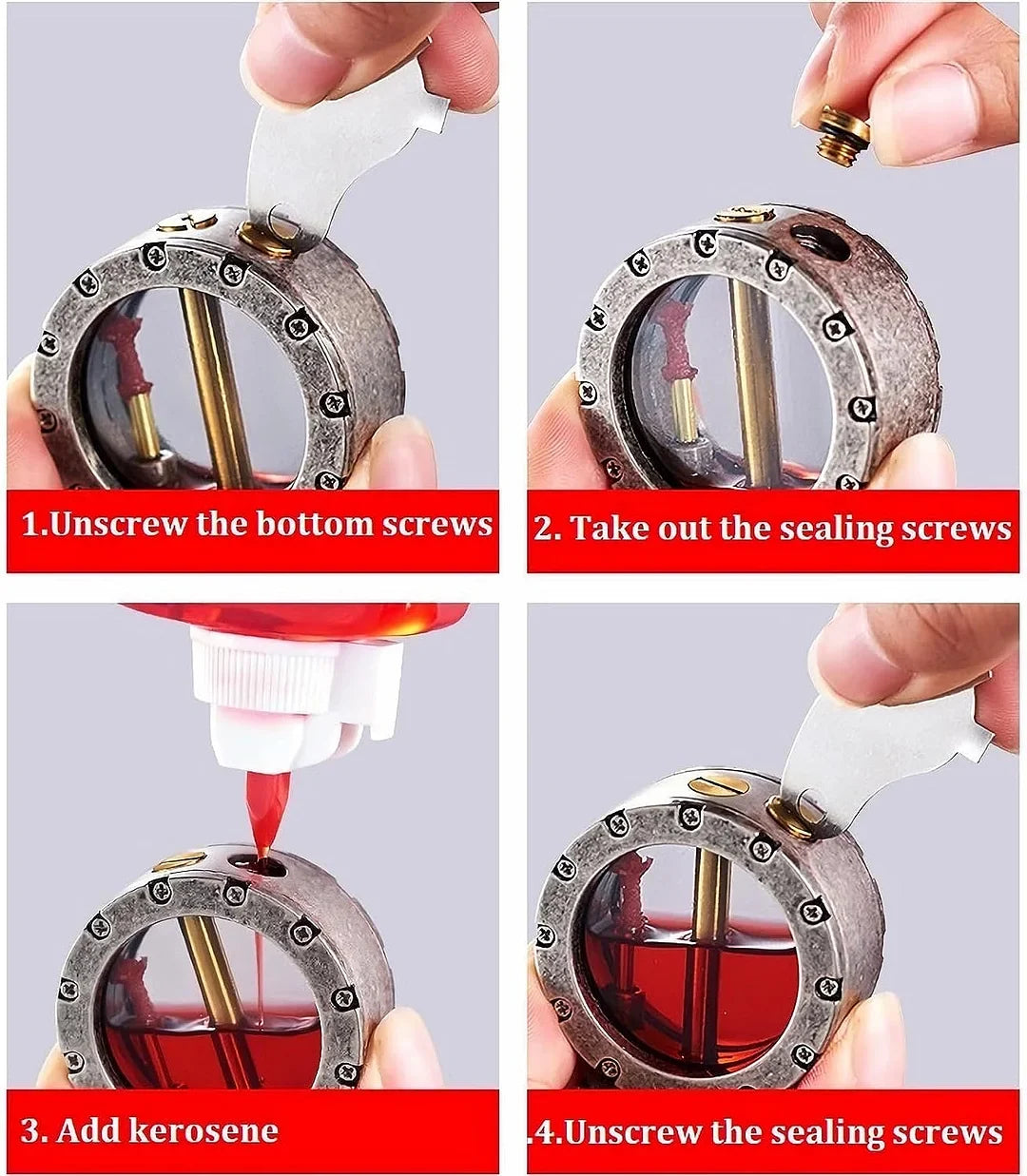 Refillable Fluid Lighter with See-Through Fuel Window – Metal Body, Flip-Top Ignition, Vintage Style for Everyday Carry & Collectors | Thomler