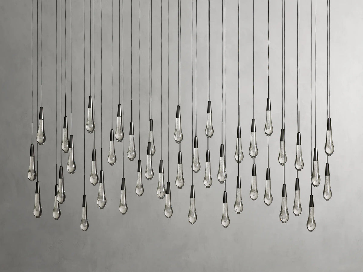 Cascading Raindrop Linear LED Chandelier – Textured Glass Orbs, Adjustable Height, Vaulted Ceiling Ready – 37 to 120 Inch Options for | Thomler