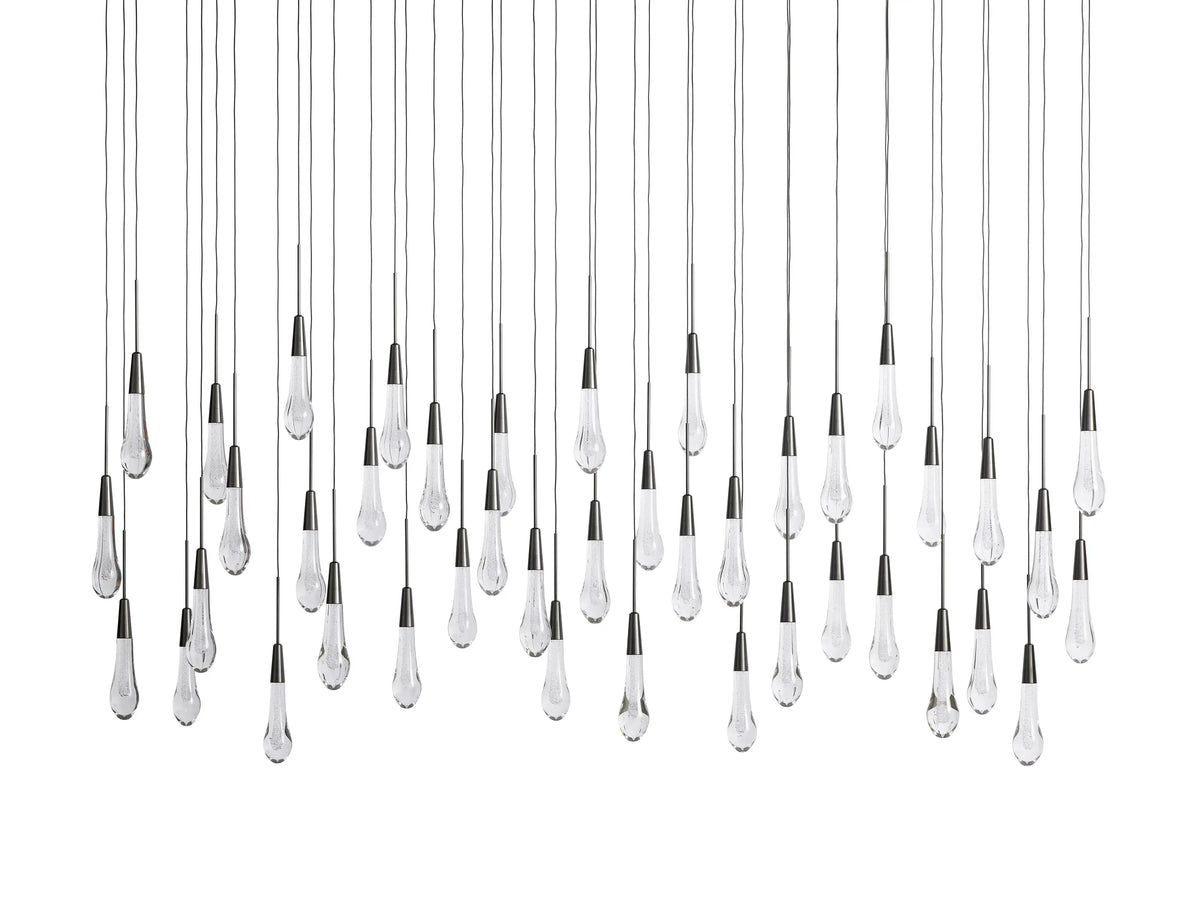 Cascading Raindrop Linear LED Chandelier – Textured Glass Orbs, Adjustable Height, Vaulted Ceiling Ready – 37 to 120 Inch Options for | Thomler