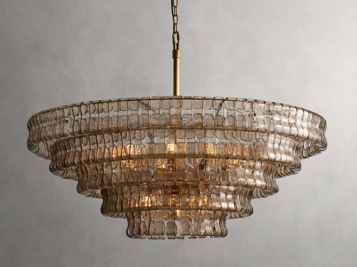 Textured Glass Round Chandelier with Curved Panels in Metallic Finish for Dining Room & Living Room | 24 to 60 Inch | Thomler