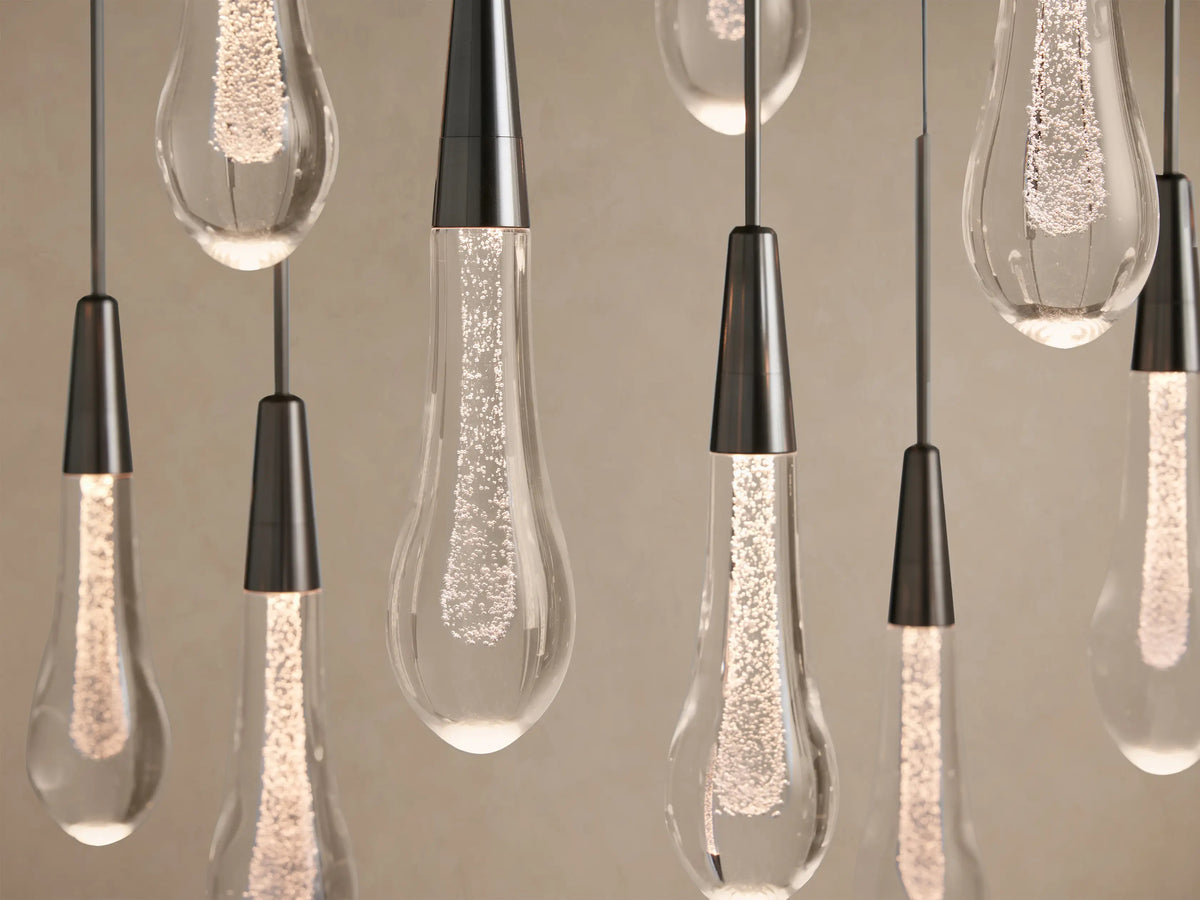 Linear LED Chandelier with Textured Glass Drops – Adjustable Height – Brass Bronze Nickel – 37 to 120 Inch – Dining Room Kitchen Island | Thomler