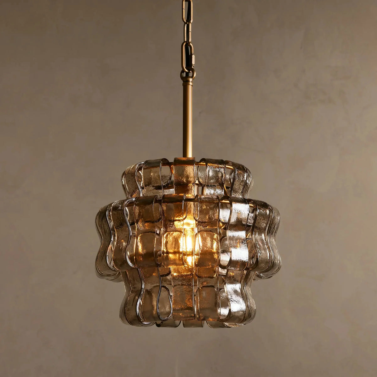 Curved Textured Glass Pendant Light with Metal Canopy for Dining Room Kitchen Island | Thomler
