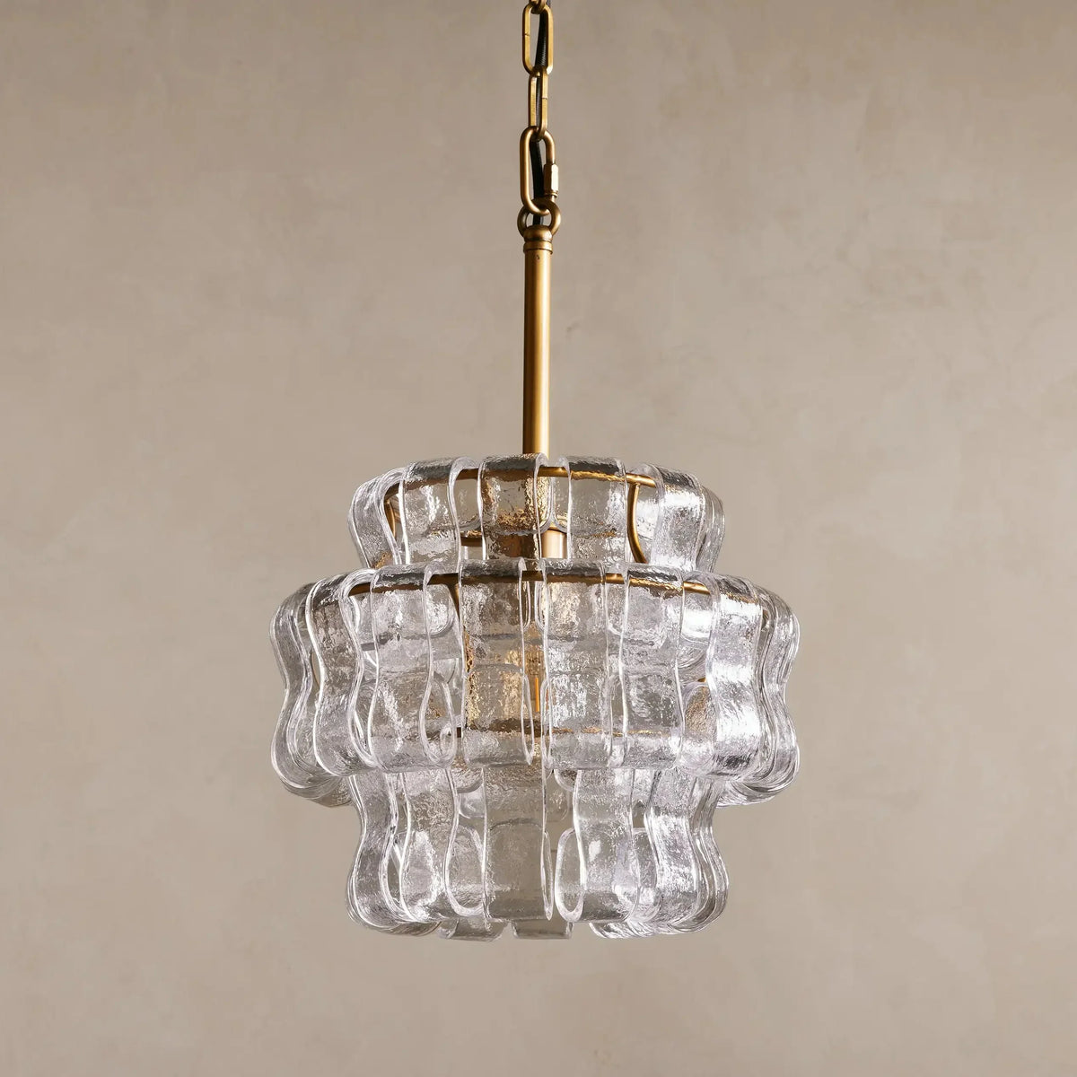 Curved Textured Glass Pendant Light with Metal Canopy for Dining Room Kitchen Island | Thomler