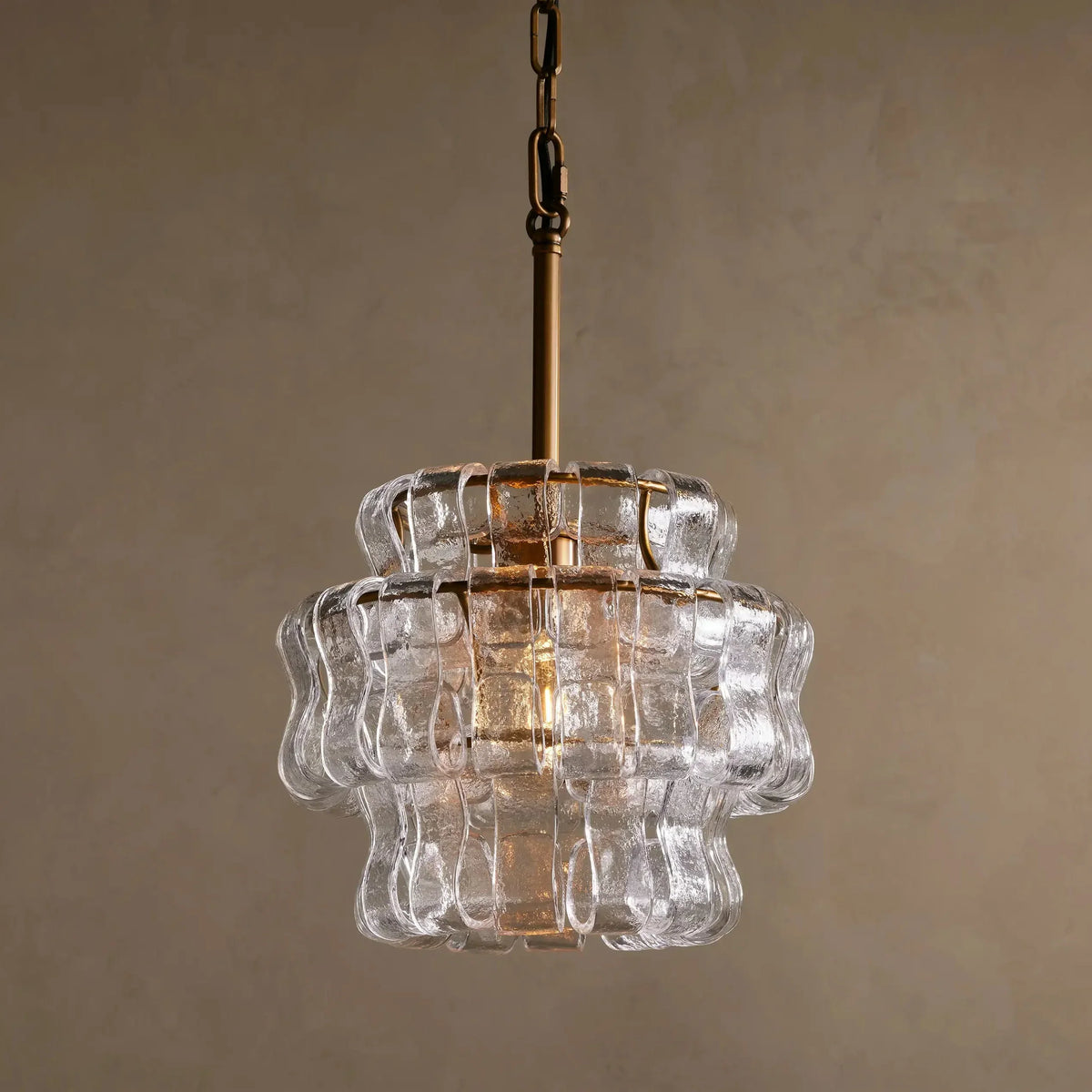 Curved Textured Glass Pendant Light with Metal Canopy for Dining Room Kitchen Island | Thomler