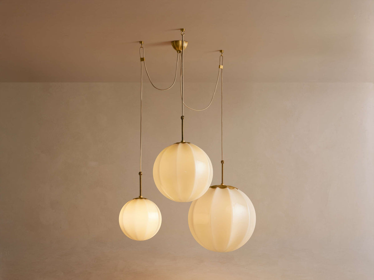 Draped Glass Globe Chandelier with Vintage Brass Frame for Dining Room & Entryway Lighting | Thomler