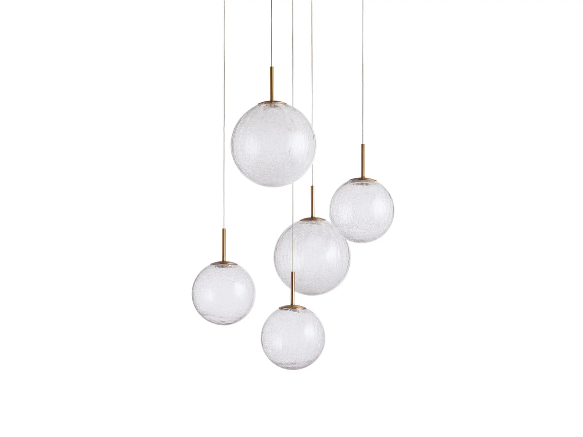 Adjustable Multi-Globe LED Spiral Chandelier 20-43 in Diameter Crackle or Matte Glass Brass Finish for Entryway & Dining Room | Thomler
